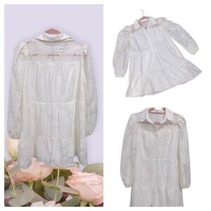 Aeom Womens A Line Dress White Short  Lace Collar Boho style size S